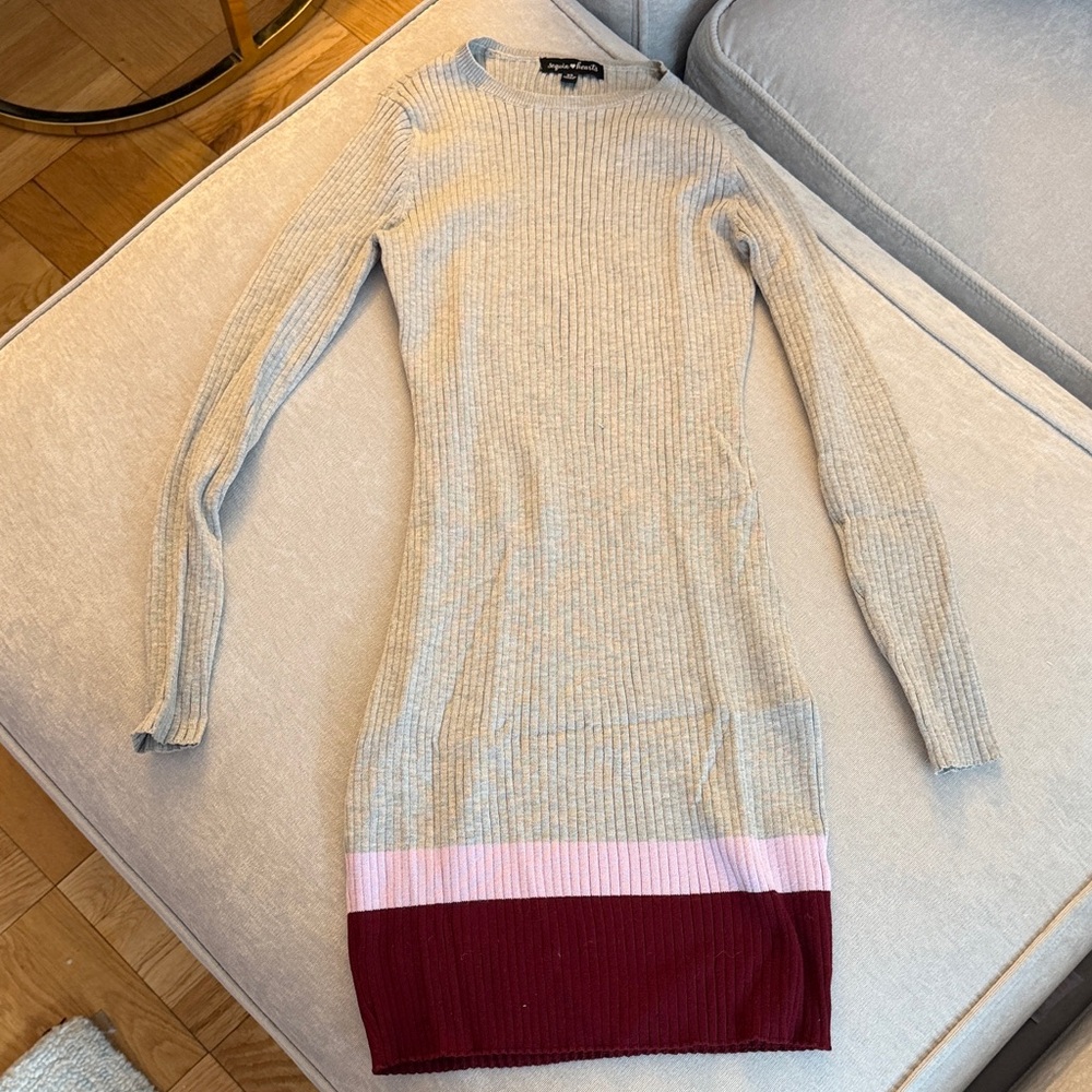 Ribbed Knit Dress with Pink and Red Accents